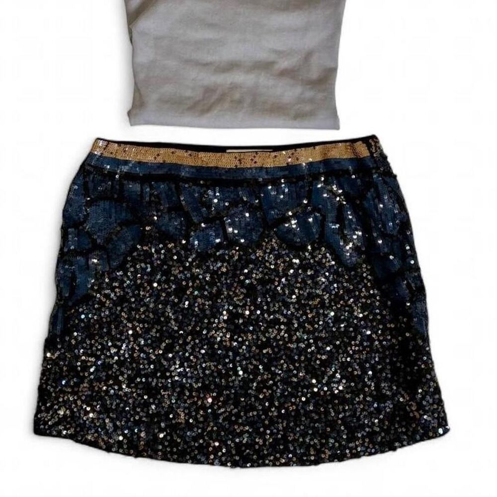 Nina Kaufmann Blue and Black Sequin Mini Party Skirt